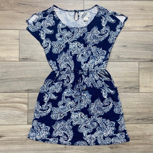 Lucky Brand Womens Holly Flock Floral Paisley Shirt‎ Dress Size XS Navy Blue